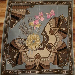 Vintage Leonard 100% Silk Scarf in Taupe, Brown, Beige and Pop of Pink